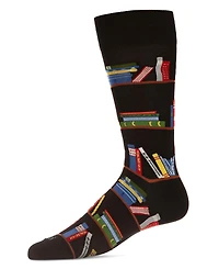 MeMoi Men's Bookshelf Bibliophile Rayon from Bamboo Novelty Crew Socks