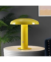 Suillius 11" Contemporary Bohemian Rechargeable, Cordless Iron Integrated Led Mushroom Table Lamp