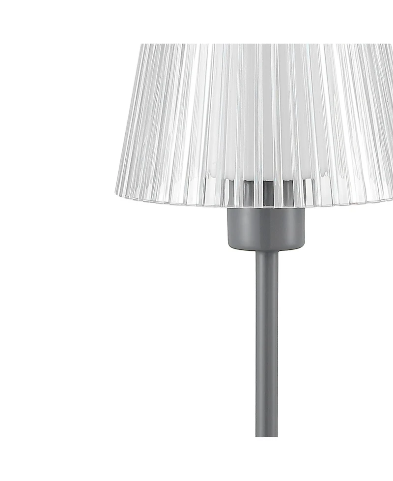 Oscar 12.5" Modern Industrial Rechargeable, Cordless Iron, Acrylic Integrated Led Table Lamp with Ribbed Shade