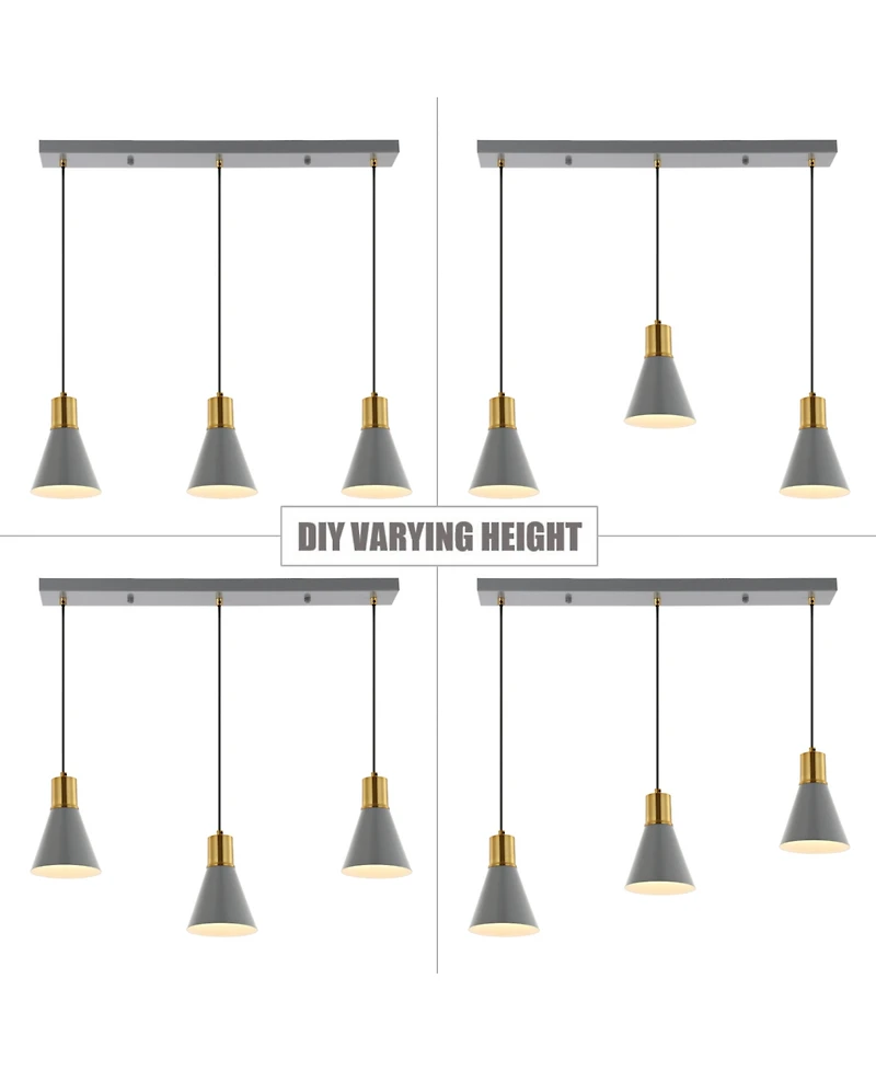 Apollo 33.5" 3-Light Mid-Century Modern Iron Adjustable Linear Led Pendant