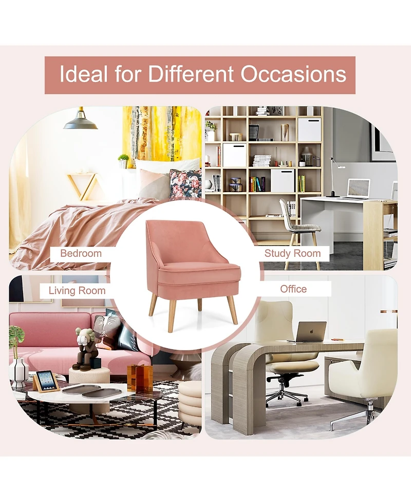 Costway Accent Chair Velvet Upholstered Single Sofa with Legs