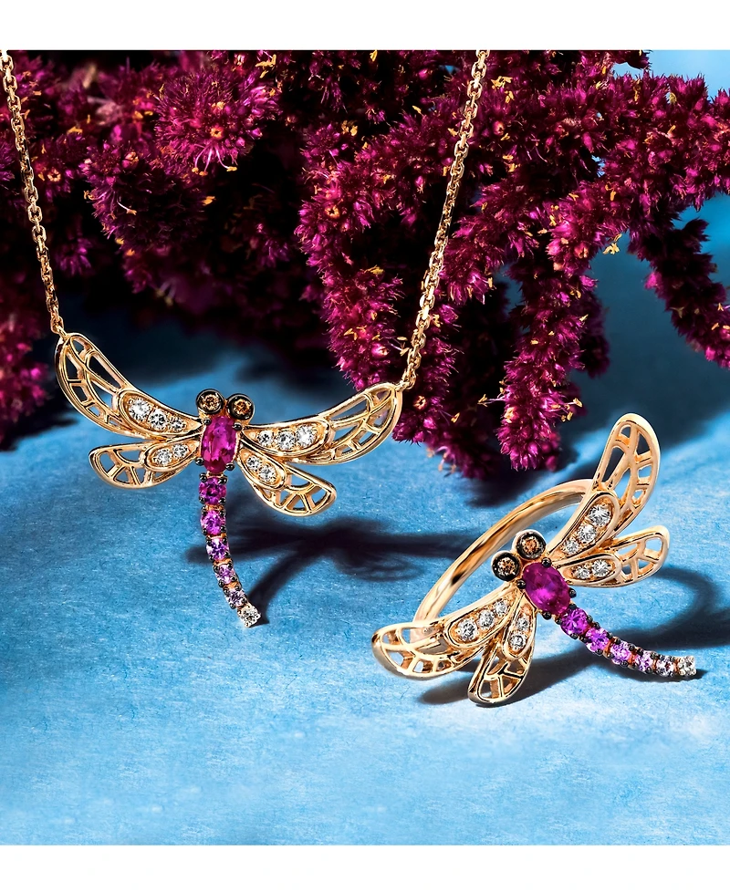 Le Vian Multi-Gemstone (3/8 ct. t.w.) & Diamond (1/6 ct. t.w.) Dragonfly Ring in 14k Rose Gold