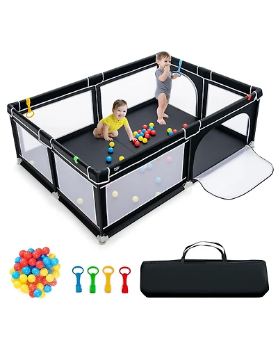 Costway Baby Playpen Extra-Large Safety Fence w/ Ocean Balls & Rings