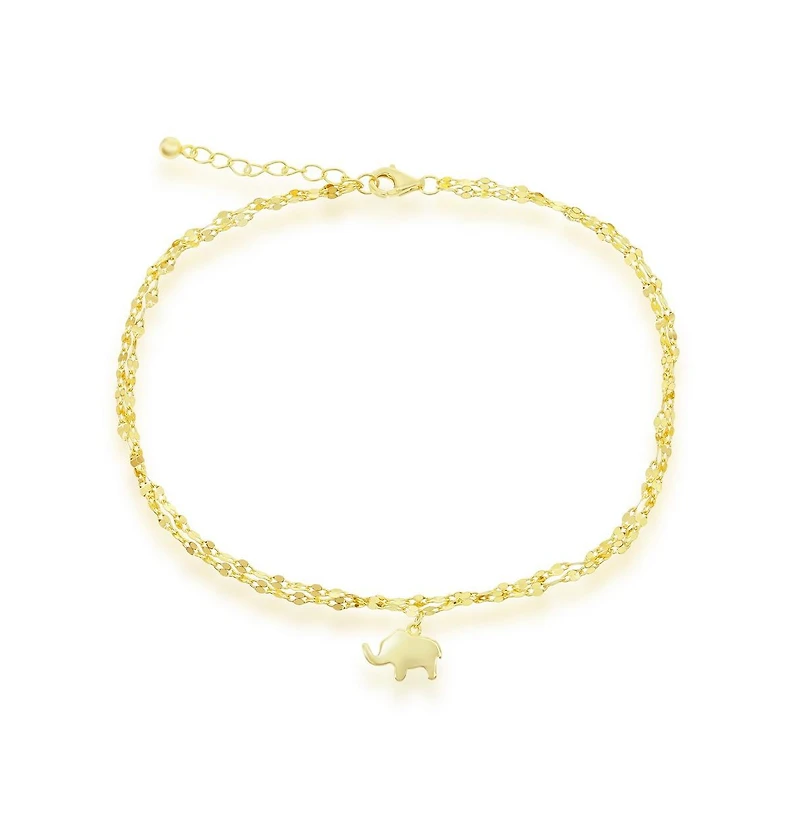 Simona Sterling Silver Double Strand Mirror Chain w/ Elephant Anklet