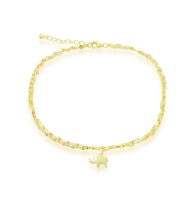 Simona Sterling Silver Double Strand Mirror Chain w/ Elephant Anklet