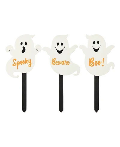 Glitzhome 15" H Halloween Wooden Ghost Yard Stake, Set of 3