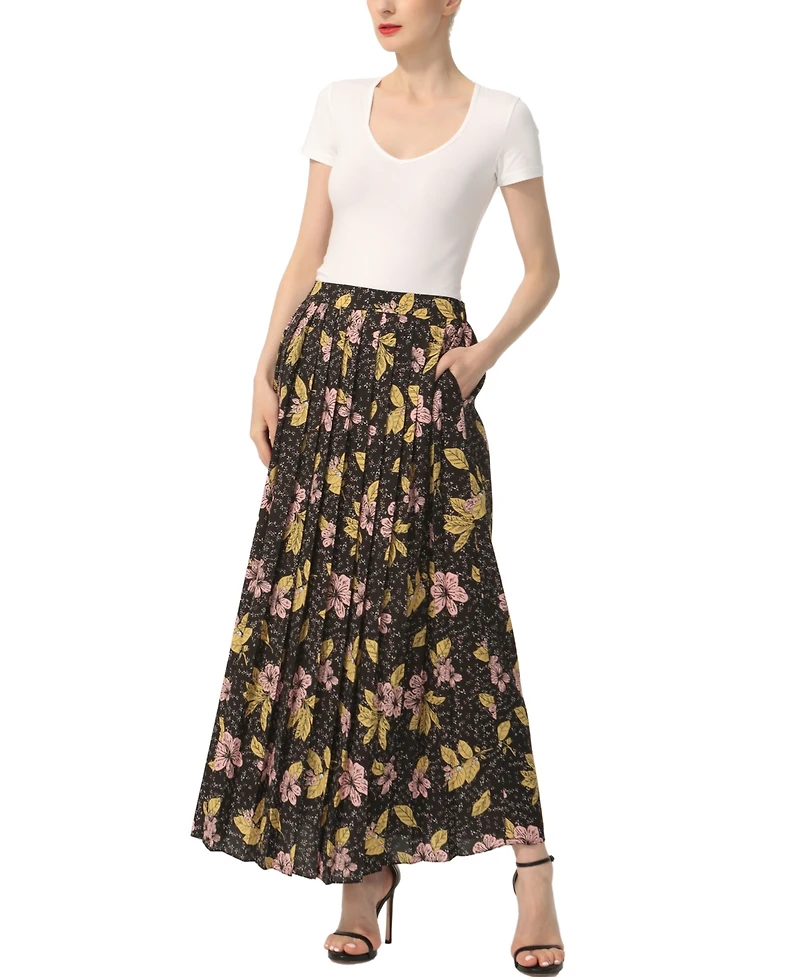 kimi + kai Women's Print Box Pleat Maxi Skirt
