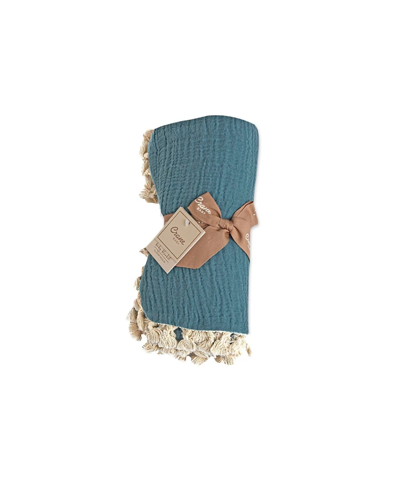 Crane Baby Baby Boys 6 Layer Muslin Tassel Blanket