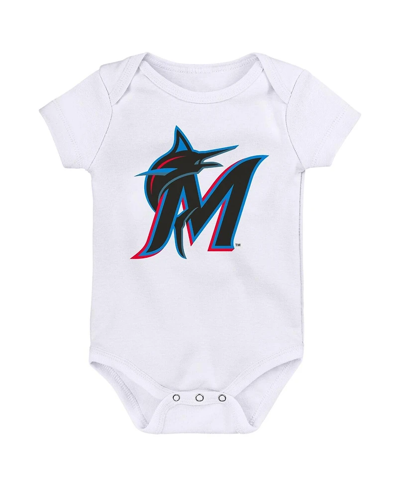 Newborn and Infant Boys and Girls Blue, Black, White Miami Marlins Minor League Player Three-Pack Bodysuit Set