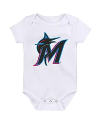 Newborn and Infant Boys and Girls Blue, Black, White Miami Marlins Minor League Player Three-Pack Bodysuit Set