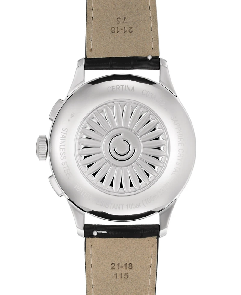 Certina Men's Swiss Automatic Chronograph Ds Black Leather Strap Watch 42mm