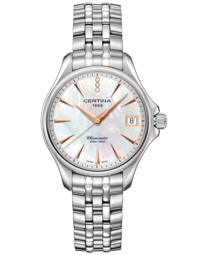Certina Women's Swiss Ds Action Diamond Accent Stainless Steel Bracelet Watch 34mm