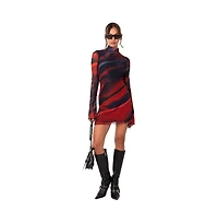 Edikted Women's Printed Mesh Lettuce Hem Mini Dress With Side Slits And Bell Sleeves