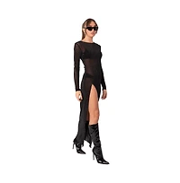 Edikted Women's Shiny Mesh Maxi Slit Dress