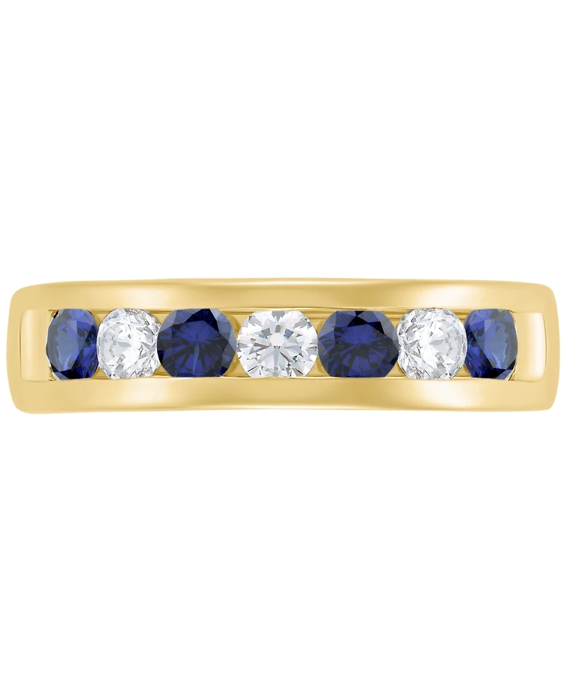 Grown With Love Men's Lab Grown Sapphire (1-1/6 ct. t.w.) & Lab Grown Diamond (3/4 ct. t.w.) Channel Band in 10k Gold