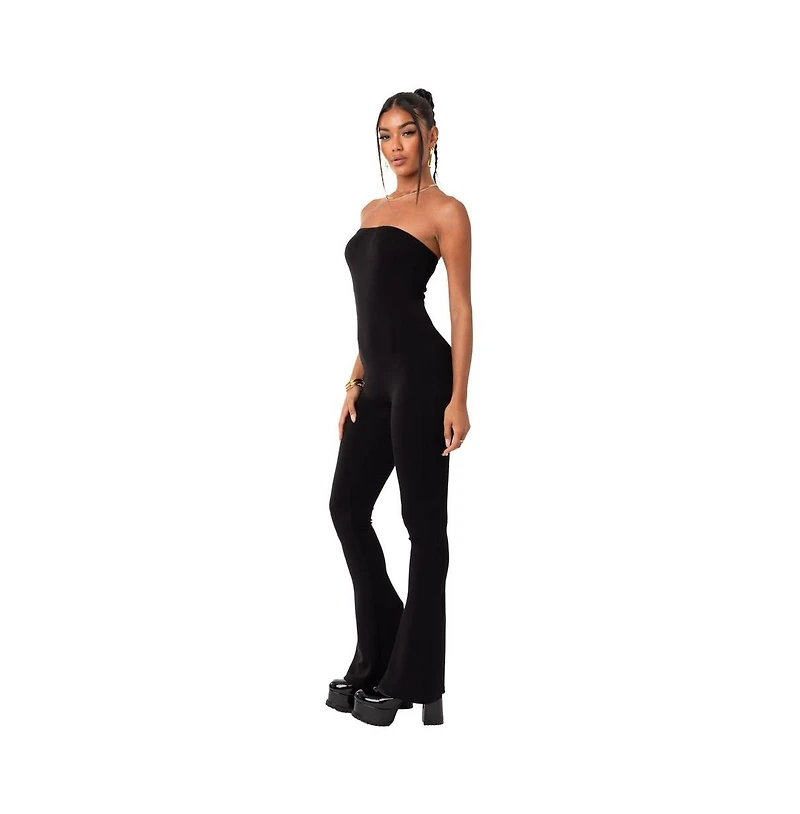Edikted Women's Strapless Flared Jumpsuit With Slits