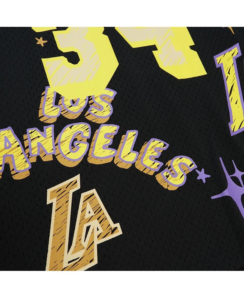 Men's Mitchell & Ness Shaquille O'Neal Black Los Angeles Lakers Swingman Sidewalk Sketch Jersey