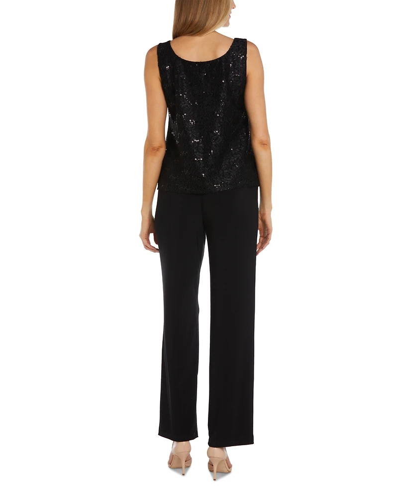 R & M Richards Petite 3-Pc. Sequined-Lace Jacket, Top Pants