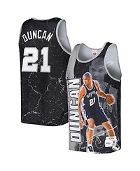 Men's Mitchell & Ness Tim Duncan Black San Antonio Spurs Hardwood Classics Player Burst Tank Top