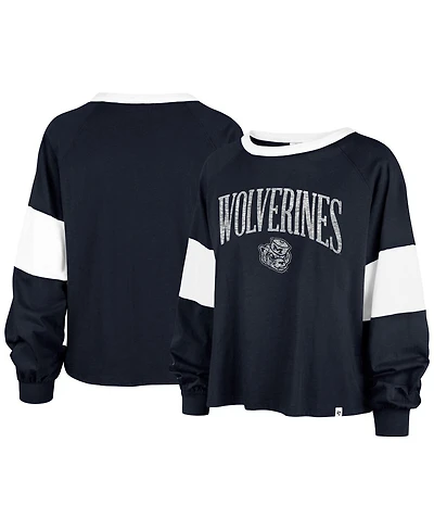 Women's '47 Brand Navy Michigan Wolverines Upside Rhea Raglan Long Sleeve T-shirt