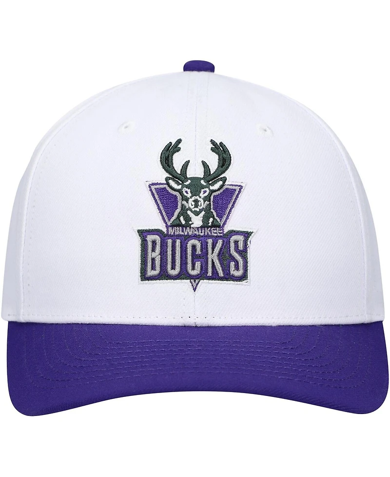 Men's Mitchell & Ness White, Purple Milwaukee Bucks Hardwood Classics Core 2-Tone 2.0 Pro Snapback Hat