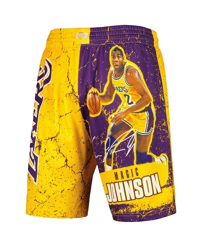 Men's Mitchell & Ness Magic Johnson Gold Los Angeles Lakers Hardwood Classics Player Burst Shorts