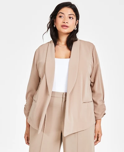 Bar Iii Trendy Plus Knit Drape-Front Blazer, Created for Macy's