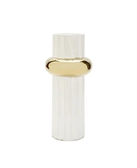 White Ripple Design Vase with Gold-Tone Ring 12"
