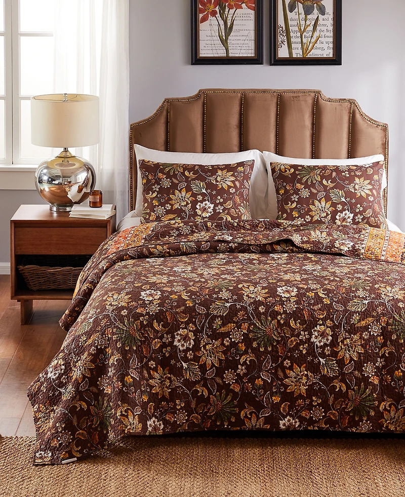 Greenland Home Fashions Audrey Floral Print 3 Piece Quilt Set, King/California King