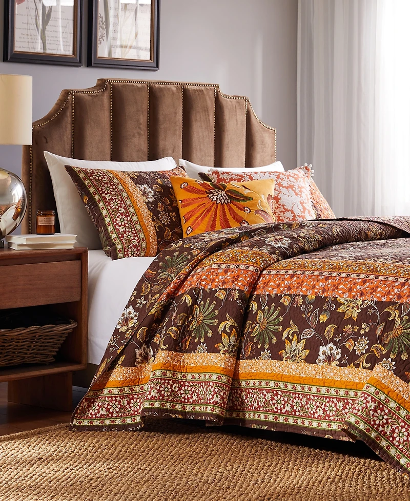 Greenland Home Fashions Audrey Floral Print 3 Piece Quilt Set, King/California King
