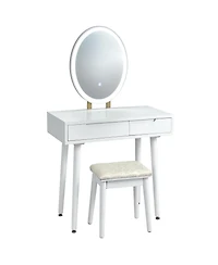 Costway Vanity Makeup Table Touch Screen Dressing Table Stool Set