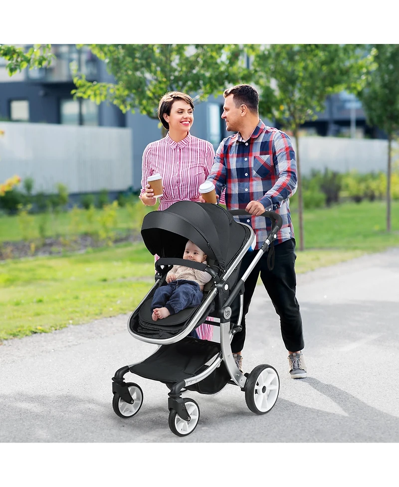 Costway Baby Folding Aluminum Bassinet Reversible Stroller
