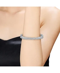 White Gold Plated With Cubic Zirconia 2-stone Cluster Link Tennis Bracelet