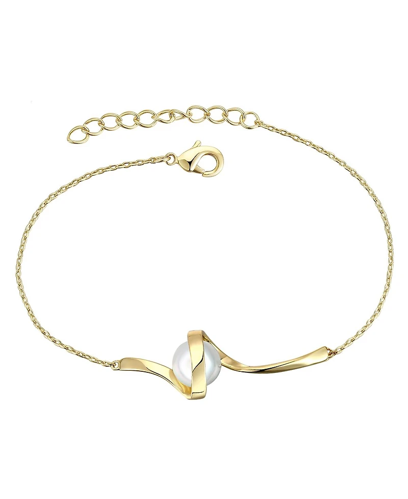 Gv Sterling Silver 14k Gold Plated With 7mm White Freshwater Pearl Adjustable Layering Bracelet
