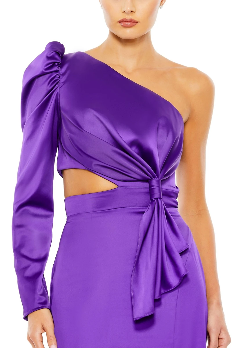 Mac Duggal Women's Ieena Puff One Sleeve Cut Out Side Knot Gown