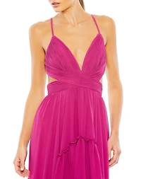 Mac Duggal Women's Ieena Tiered Cut Out Sleeveless Gown