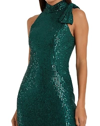 Mac Duggal Women's Ieena Sequined Soft Tie Halter Neck Column Gown