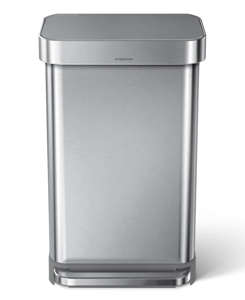 Simplehuman 45 Liter Rectangular Step Kitchen Trash Can with Liner Pocket, Stainless Steel with Gray Plastic Lid