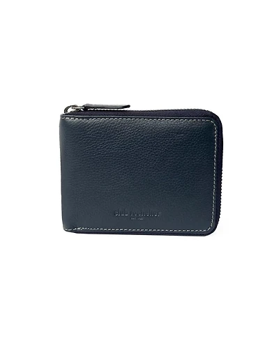 Club Rochelier Men's Full Leather Zipper Around Wallet with Center Wing