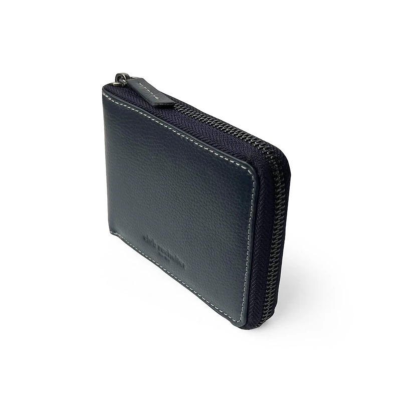 Club Rochelier Men's Full Leather Zipper Around Wallet with Center Wing