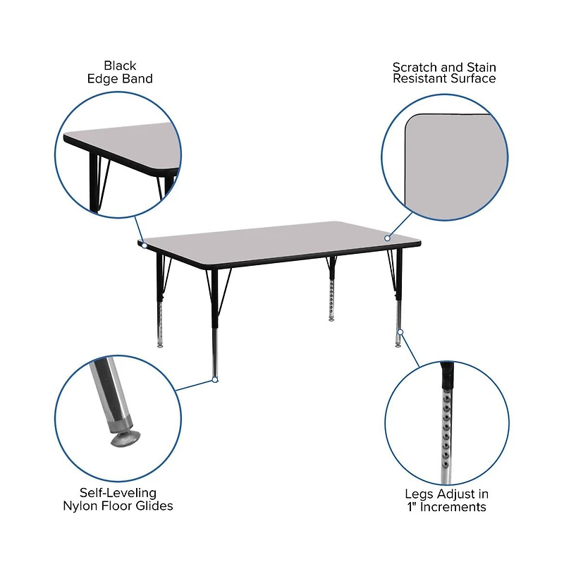 Emma+Oliver 30X72 Rectangle Laminate Adjustable Preschool Activity Table