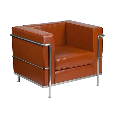 Contemporary Leathersoft Chair With Double Bar Encasing Frame