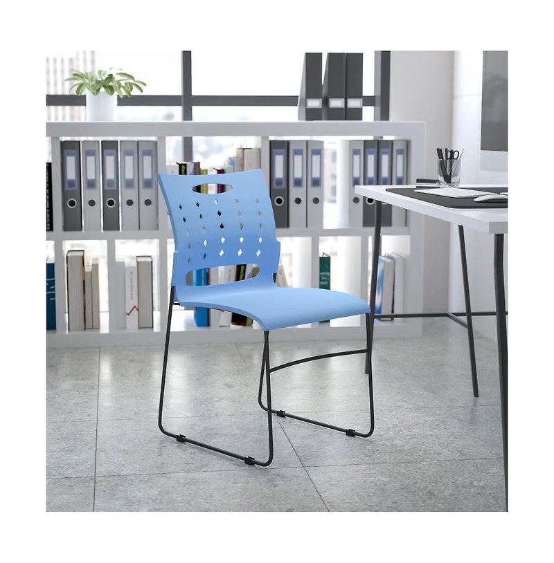 Emma+Oliver Home Office Plastic Accent Sled Base Stack Chair - Air-Vent Back