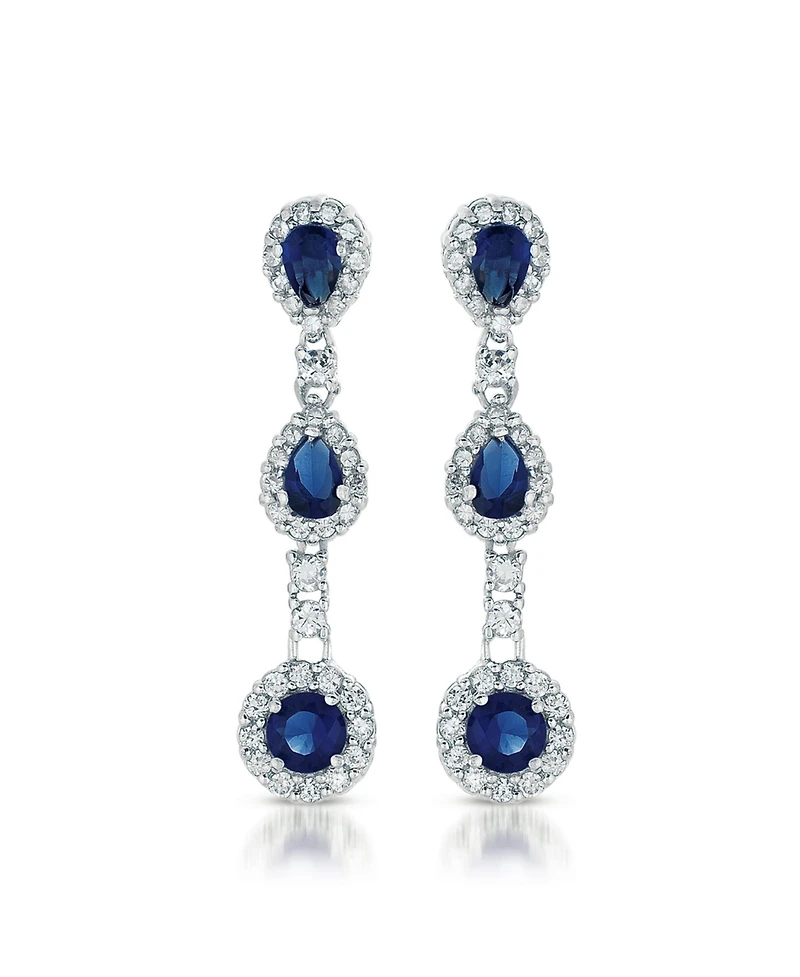 Sterling Silver Clear Cubic Zirconia Linear 3 Prong Dangle Earrings