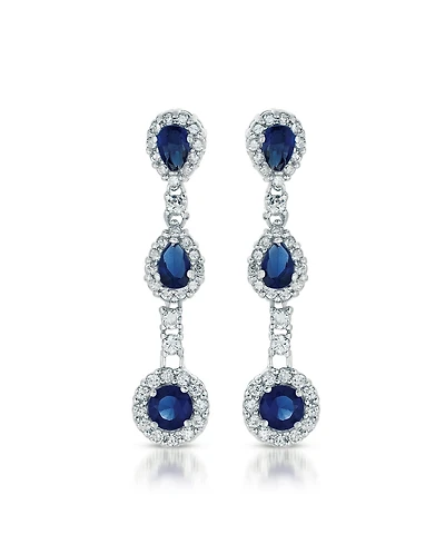 Sterling Silver Clear Cubic Zirconia Linear 3 Prong Dangle Earrings