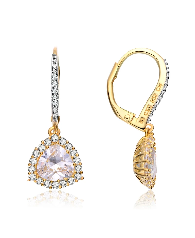 Sterling Silver Clear Cubic Zirconia Short Triangle Drop Earrings