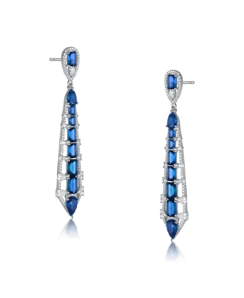 Sterling Silver and Cubic Zirconia Ladder Style Dangle Earrings