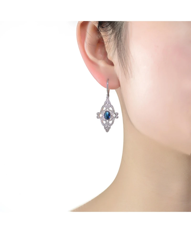 Sterling Silver Oval and Round Cubic Zirconia Adorn Leverback Earrings