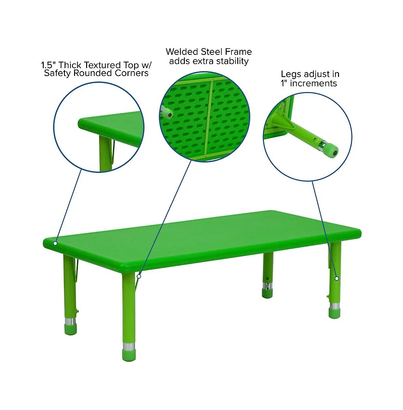 Emma+Oliver 24"W X 48"L Rectangular Plastic Height Adjustable Activity Table