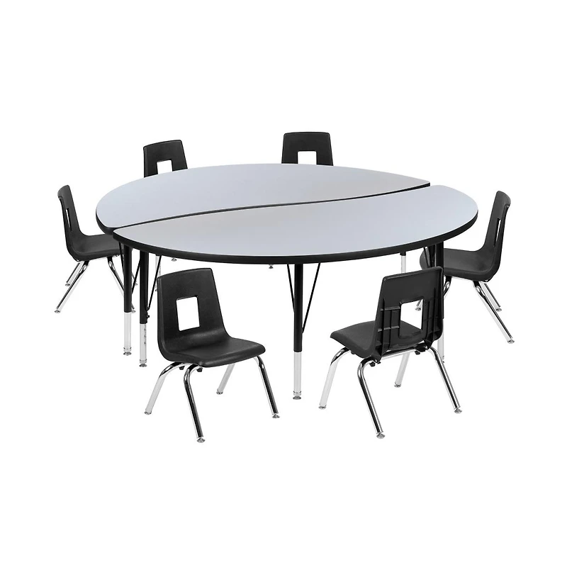 Emma+Oliver 60" Circle Wave Collaborative Laminate Activity Table Set With 12" Student Stack Chairs